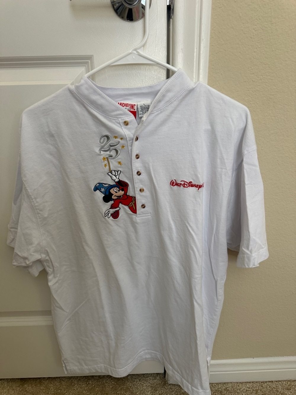 Walt Disney White Mickey 25th Anniversary Henley Top